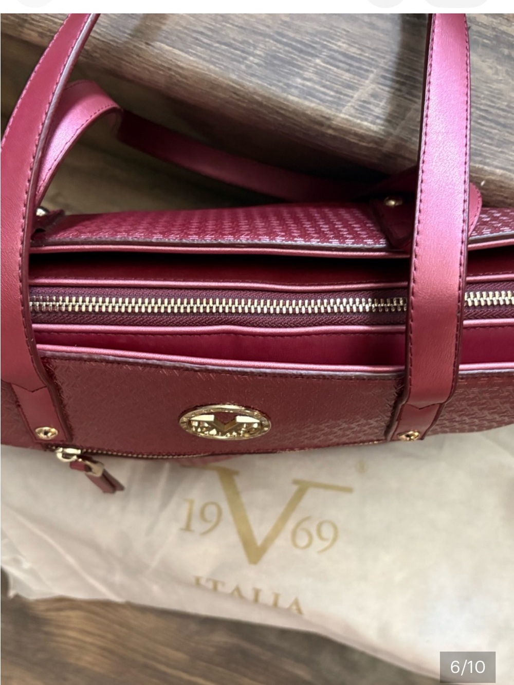 Vintage Versace 19V69 Italia Wine Red Tote with Gold Accents - Picture 6 of 10